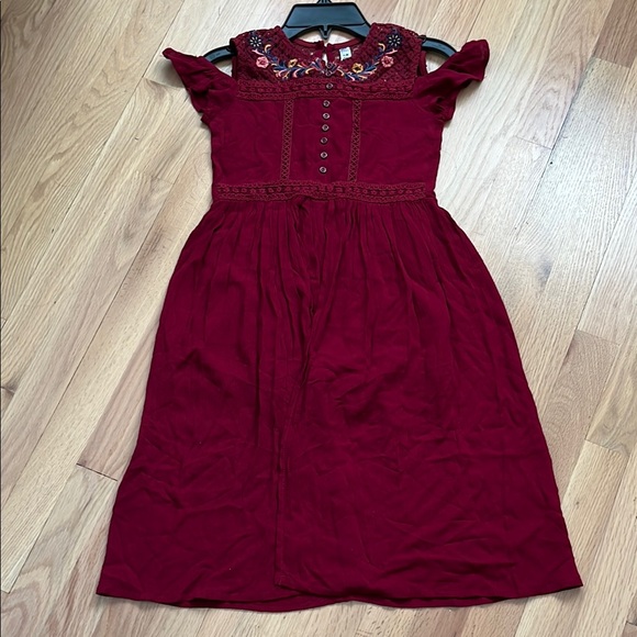 Beautees Red Smocked Romper Dress with Ruffled Cap Sleeves - Picture 6 of 6